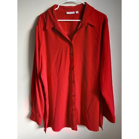 Susan Graver Button Down Tunic Top Long Sleeve Career Work Red Womens Size XL - Picture 1 of 14